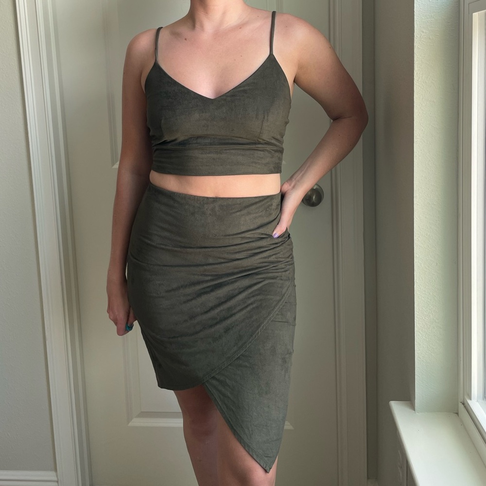 BLUE BLUSH Suede Wrap Skirt Set